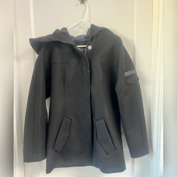 ADD Down black label wool coat w/inner padding down w/hood & belt Size 4 $1140 - Picture 1 of 5